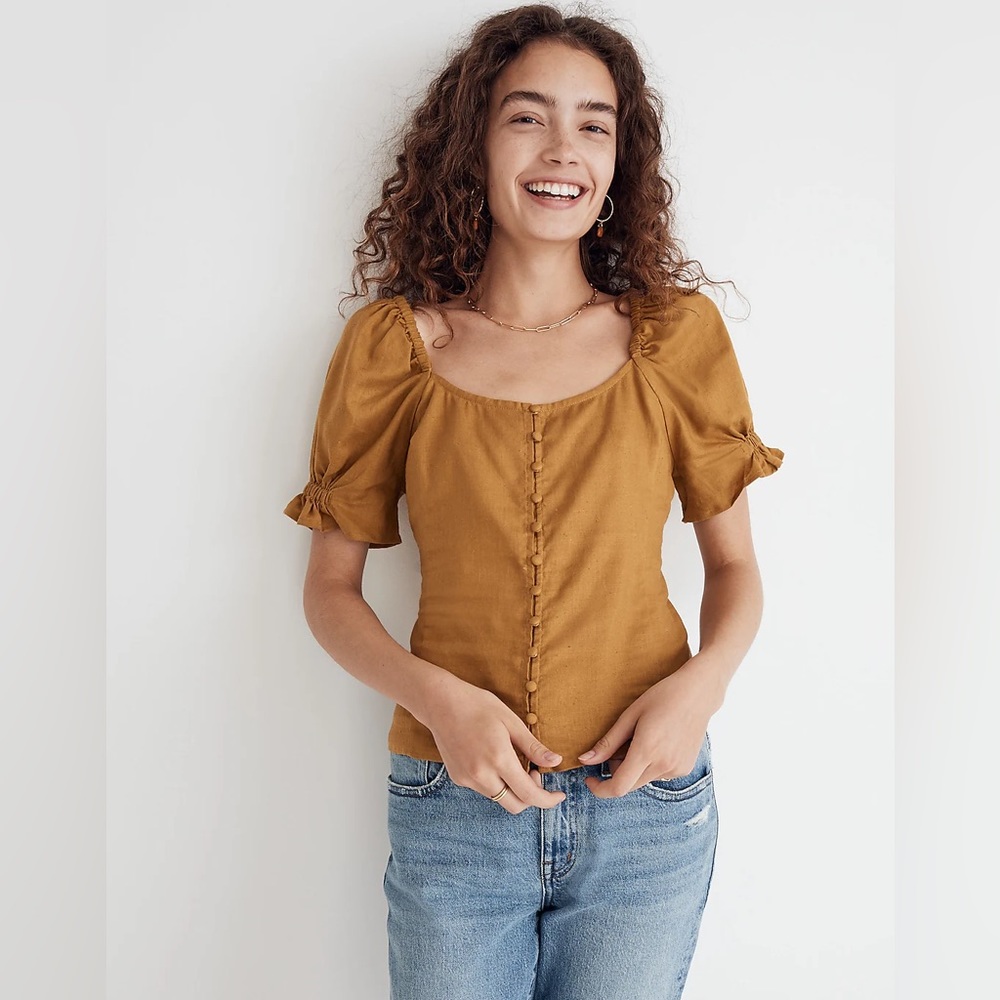 Madewell Button Front Smocked Back Top - Size 4 -… - image 1